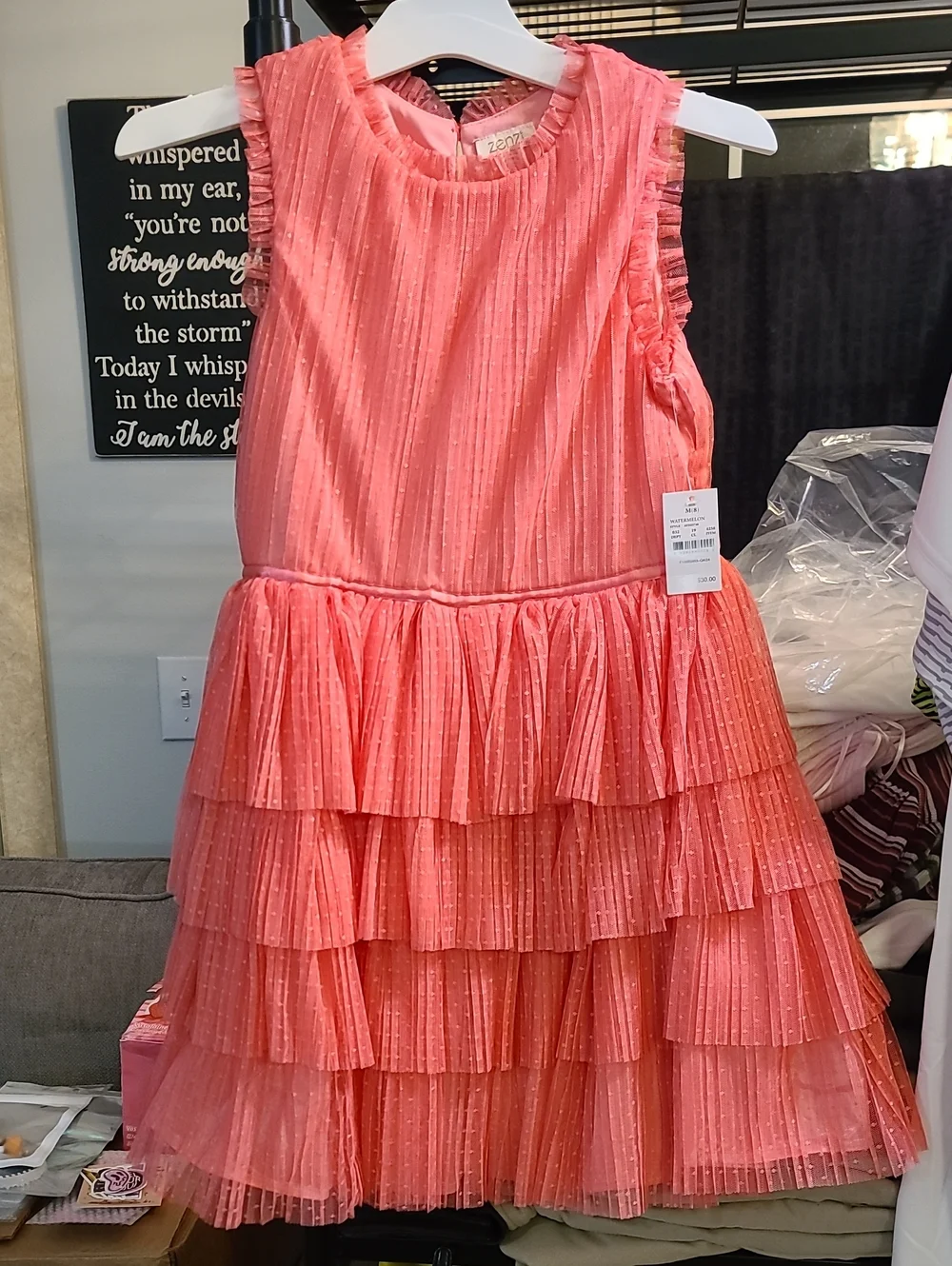 Girls Zenzi Coral (Watermelon) Layered Ruffle Dress